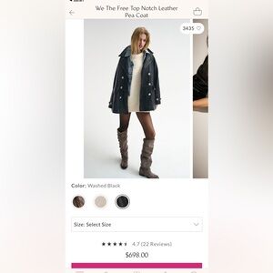 NWOT -We The Free Top Notch Pink Rose Leather Pea Coat- check lined -Sm & Lg